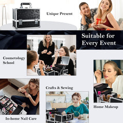 Frenessa makeup train case with mirror inside enables quick on-site makeup checks