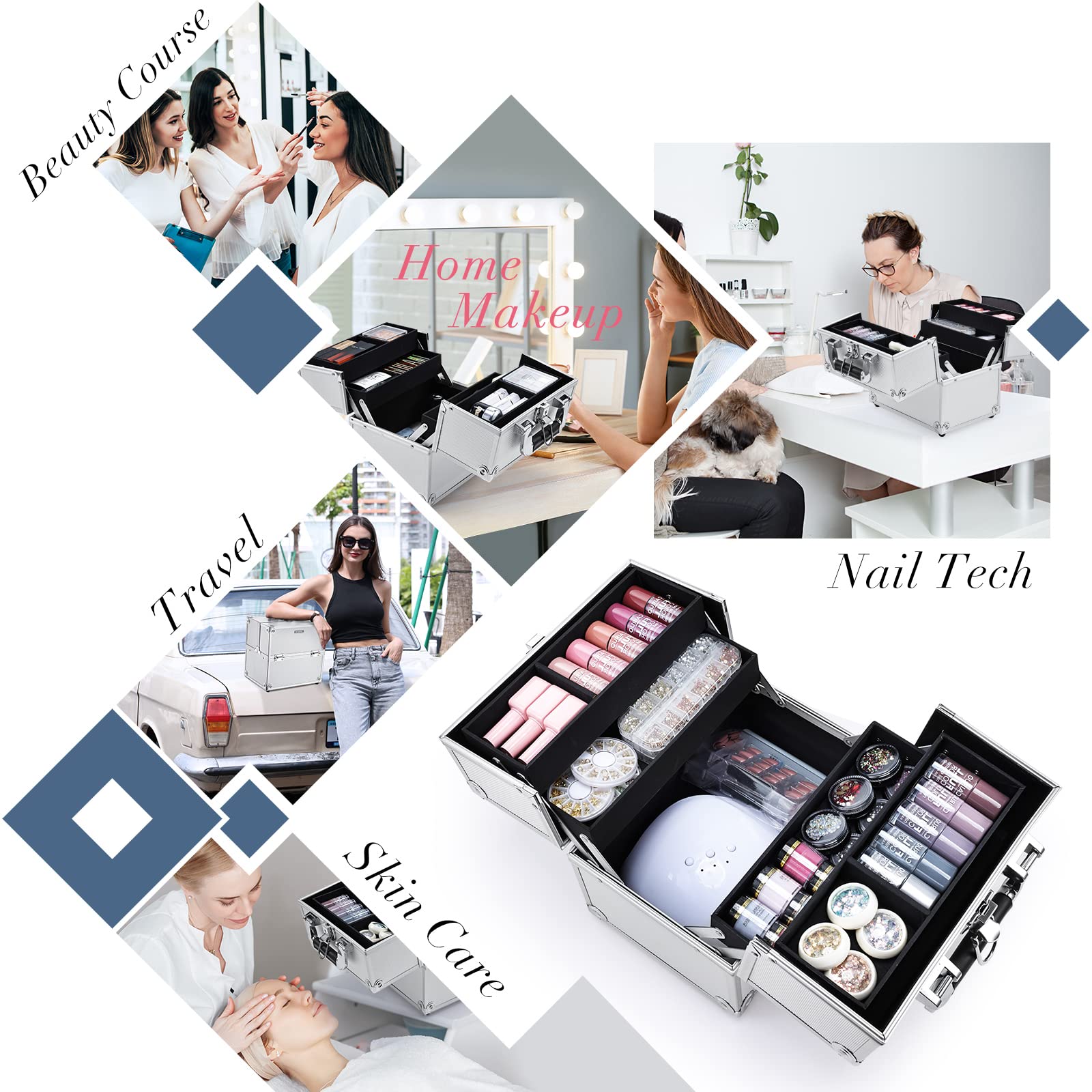 FRENESSA makeup train case non-slip handle offers comfortable grip while traveling