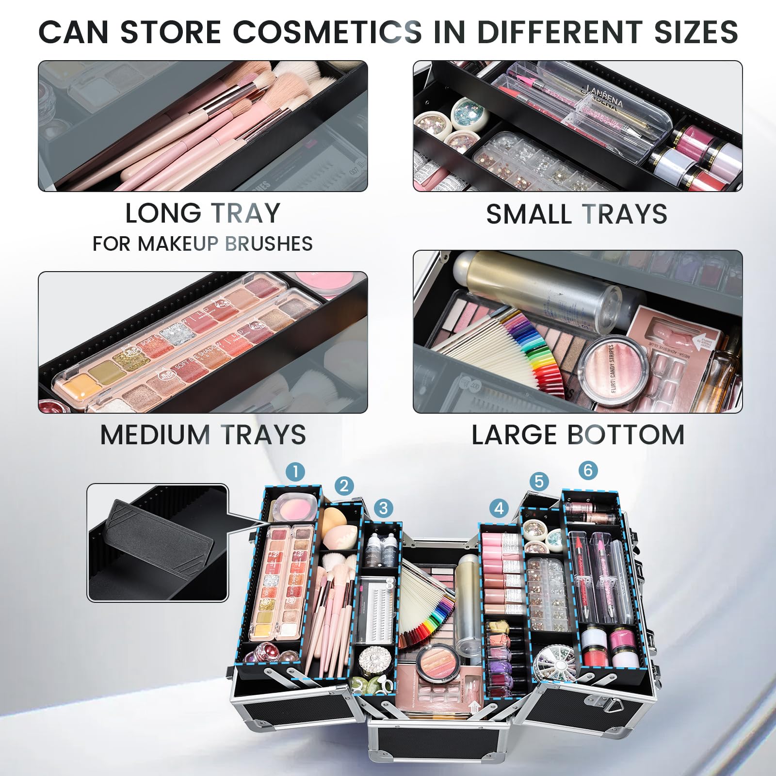 FRENESSA Makeup Train Case side view, reinforced corners protect contents.