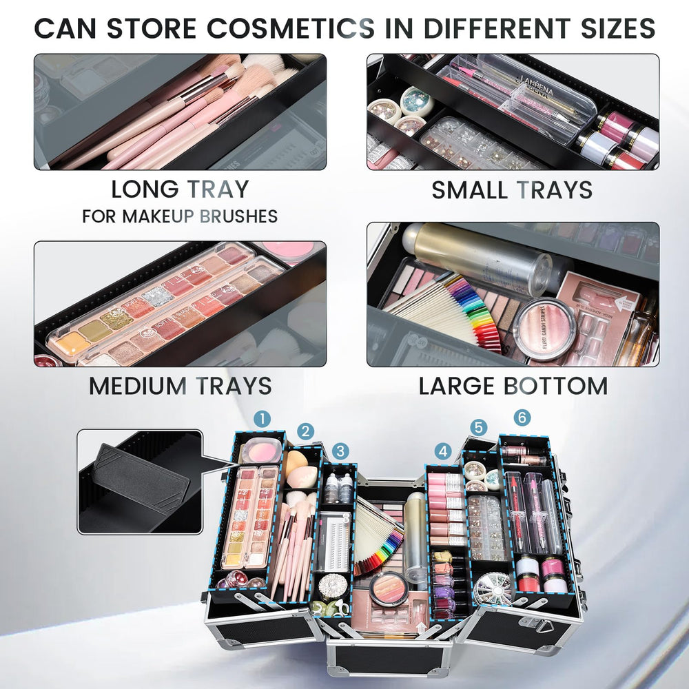 FRENESSA Makeup Train Case side view, reinforced corners protect contents.