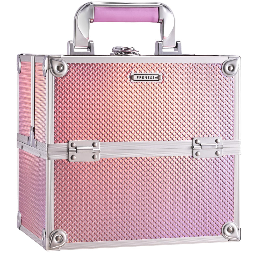 FRENESSA mermaid pink makeup case closed for portable on-the-go organization.