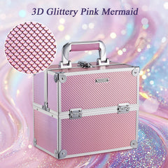 FRENESSA mermaid pink makeup case lock-and-key for secure travel.