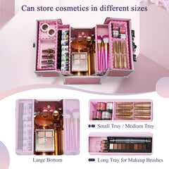 FRENESSA mermaid pink makeup case top-trays open for organized quick-access storage.