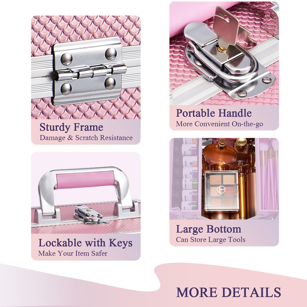 FRENESSA mermaid pink makeup case travel-ready with non-slip handle.