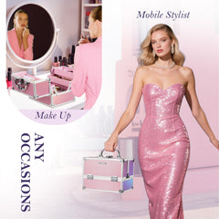 FRENESSA Mermaid Pink makeup train case open tray view showing four-tier organization