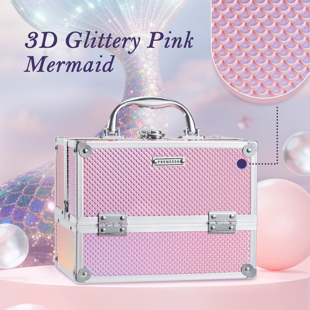 FRENESSA Mermaid Pink makeup train case travel-ready design fits in luggage