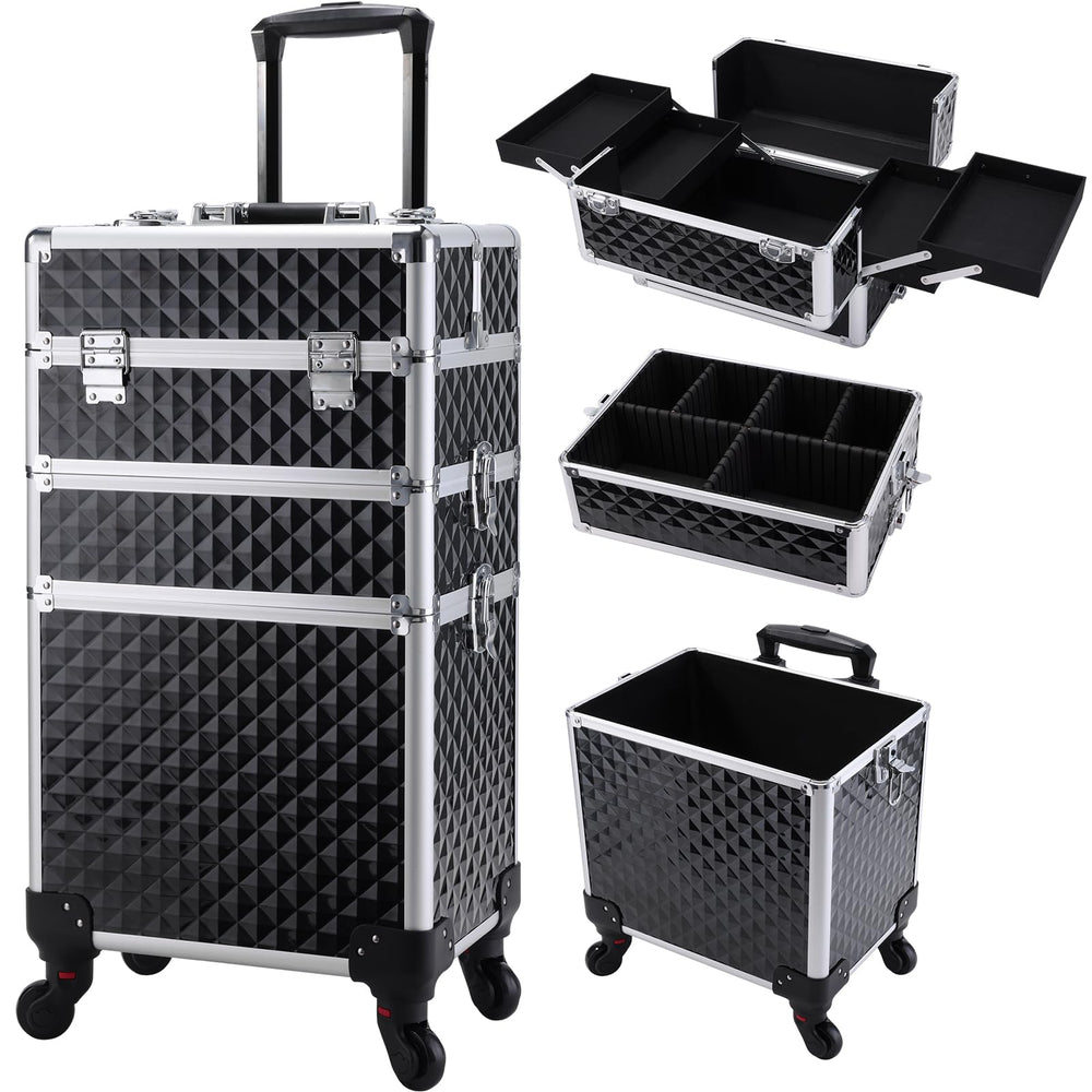FRENESSA rolling makeup case front view demonstrates professional-grade construction for easy access