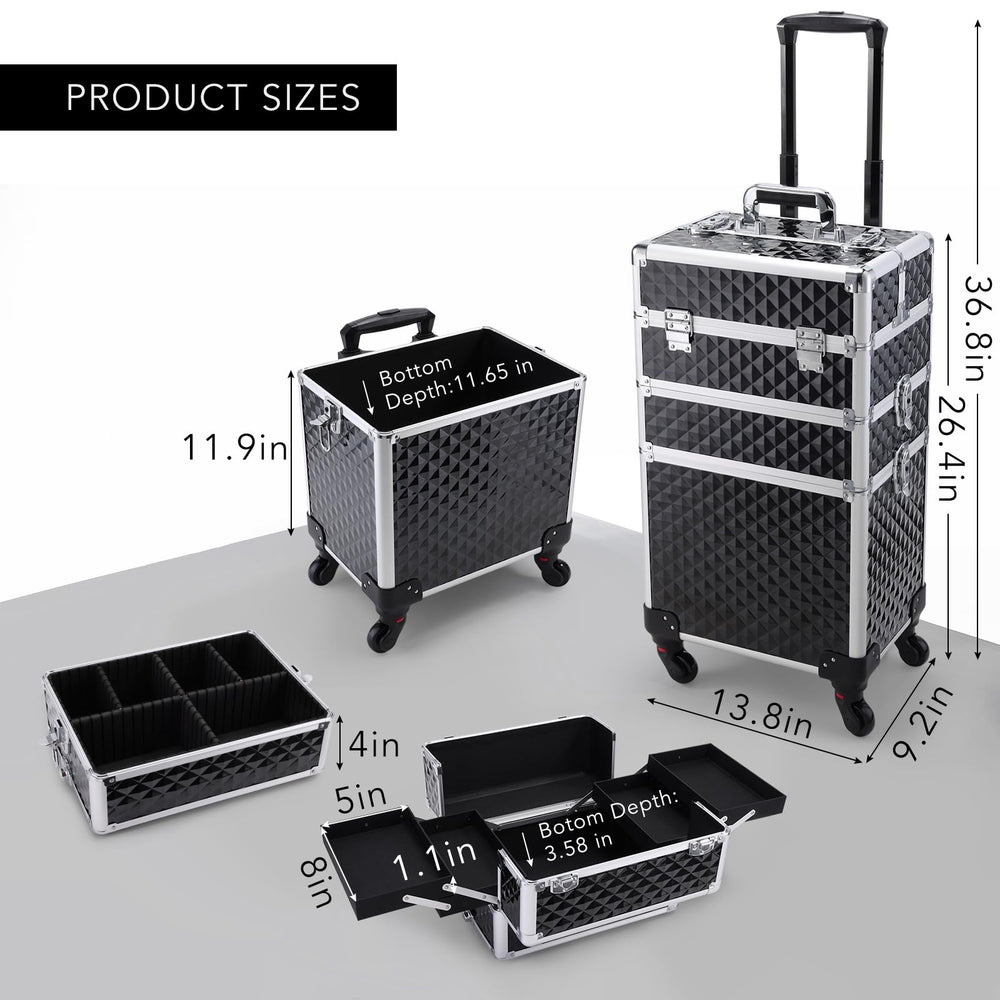 FRENESSA rolling makeup case side view highlights large storage and portable mobility