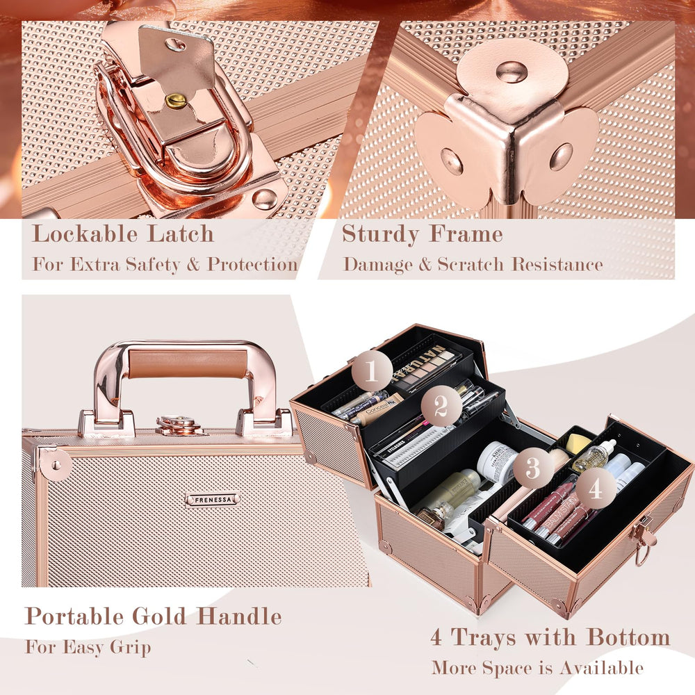 Frenessa bottom compartment holding brushes palettes and travel bottles.