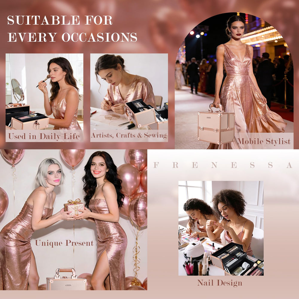 Frenessa rose gold exterior elevates vanity aesthetics during shoots.