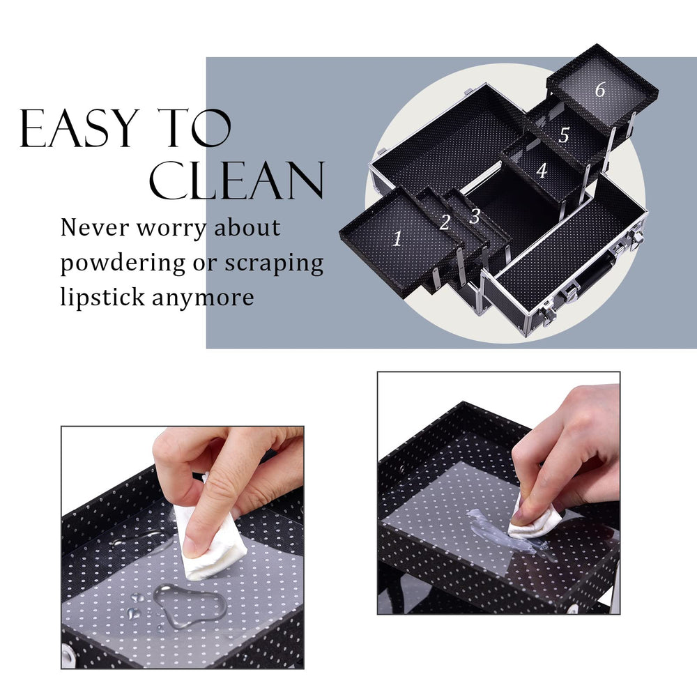 FRENESSA makeup train case locking lid highlights secure travel.