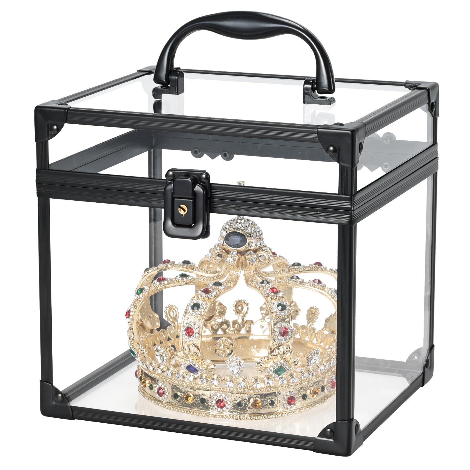 FRENESSA portable makeup case clear crown box front view for easy travel and quick access.