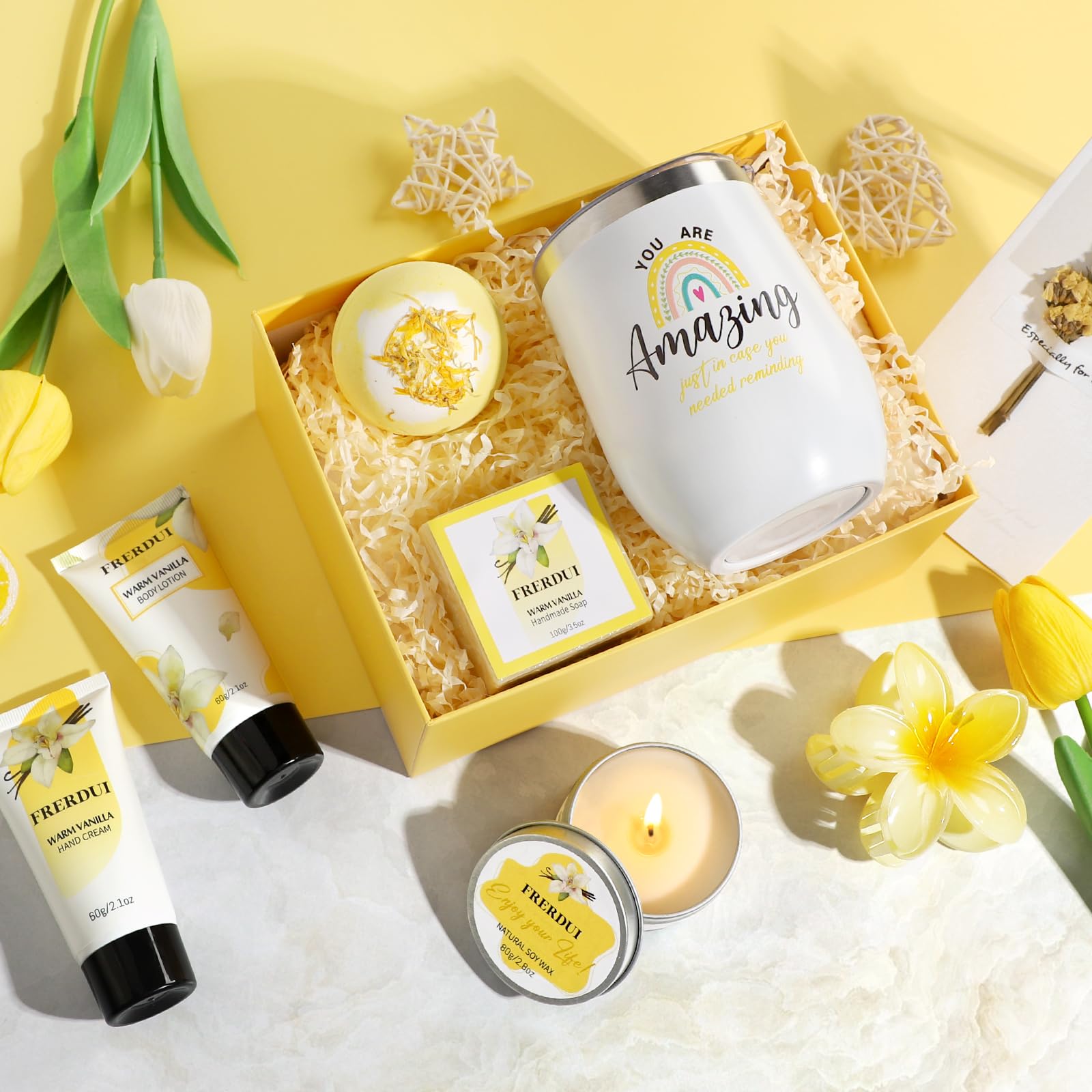 Frerdui warm vanilla spa set with body butter—skin soothing