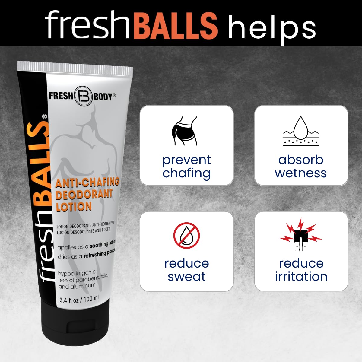 Fresh BALLS silky-dry finish after application for comfortable skin contact.