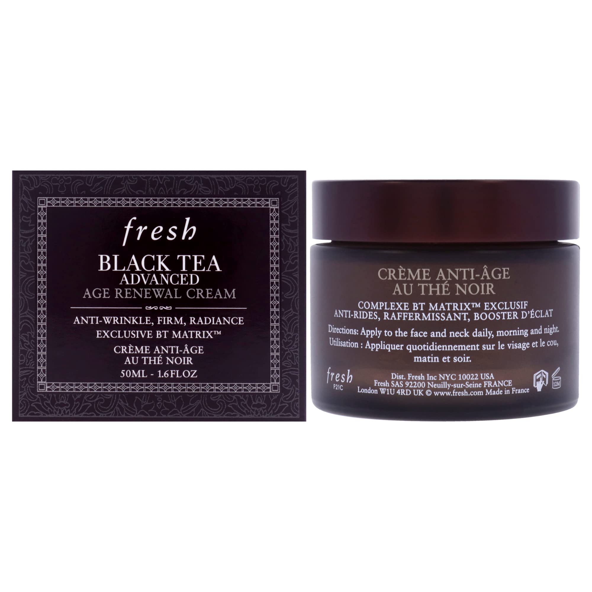 Fresh Black Tea Advanced Age Renewal Cream tube closeup showing rich texture for daily anti-aging routine