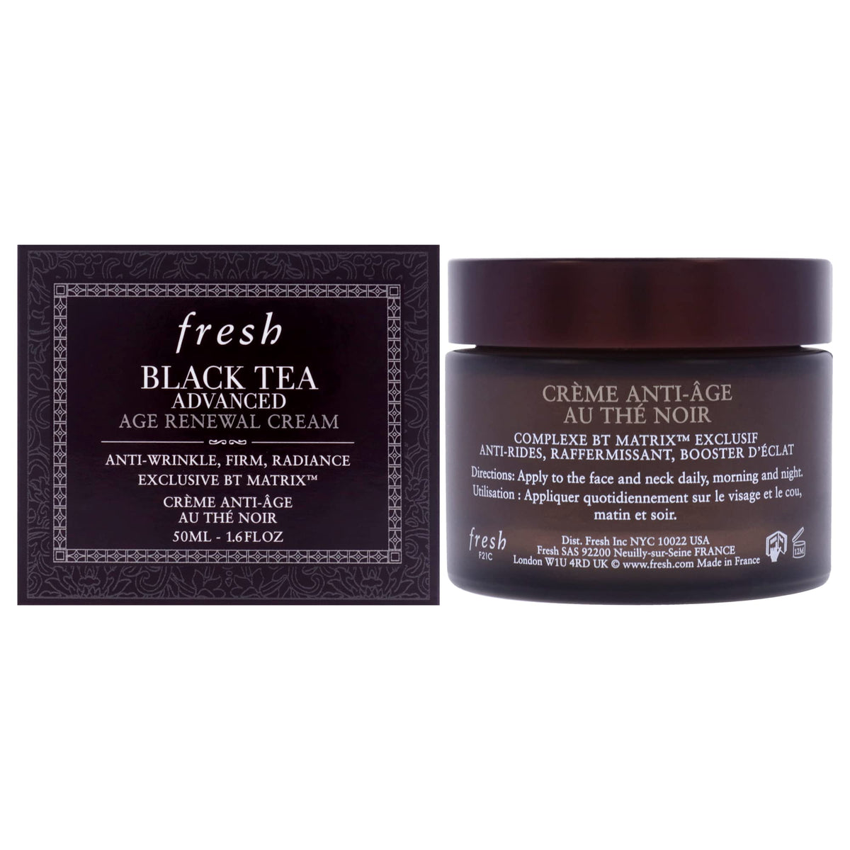 Fresh Black Tea Advanced Age Renewal Cream tube closeup showing rich texture for daily anti-aging routine