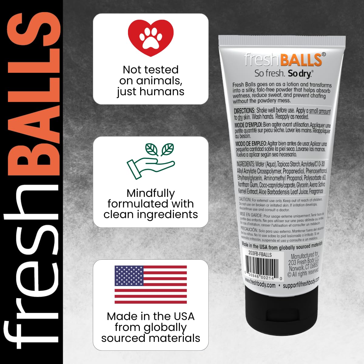 Fresh Balls Lotion for men's groin hygiene supports staying fresh between showers