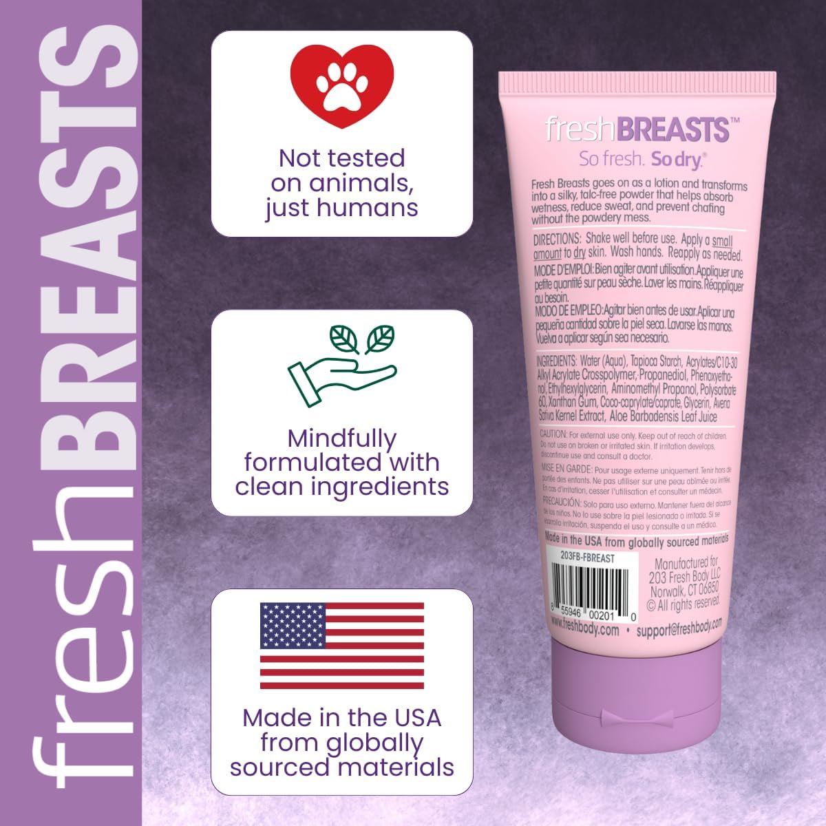 Fresh Breasts aloe soothing ingredient adds cooling comfort after workouts.