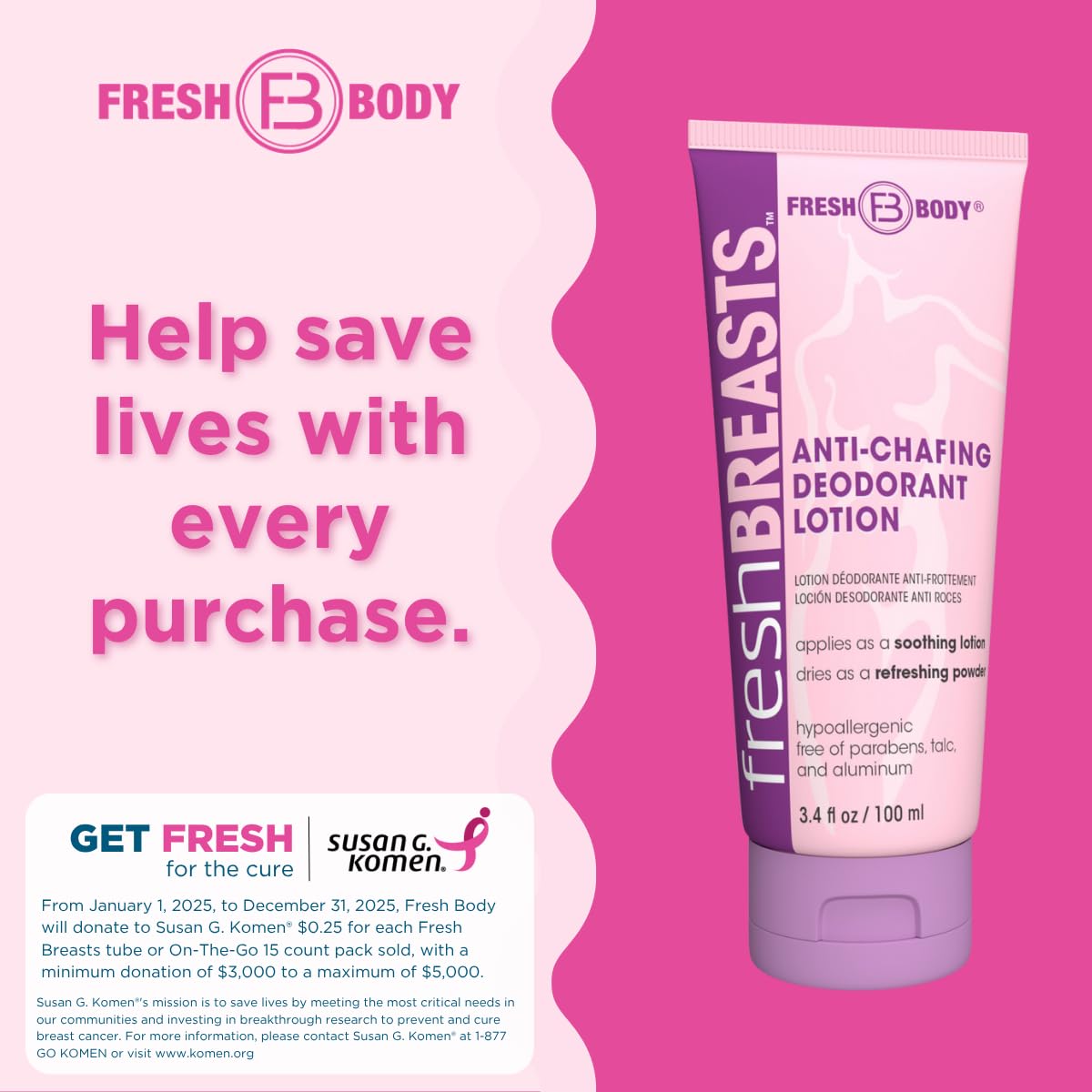Fresh Breasts fragrance-free formula ideal for sensitive skin.