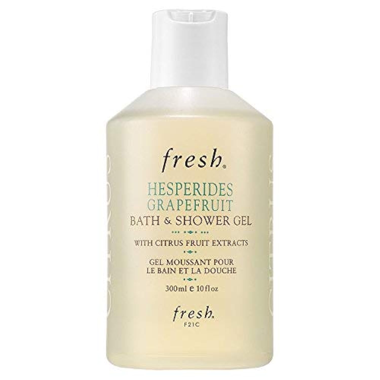 Fresh Hesperides Grapefruit bath-shower-gel-bottle delivers refreshing cleanse with citrus notes.