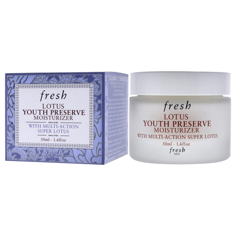Fresh Lotus Youth Preserve moisturizer application demonstrates quick-absorbing, non-greasy finish.