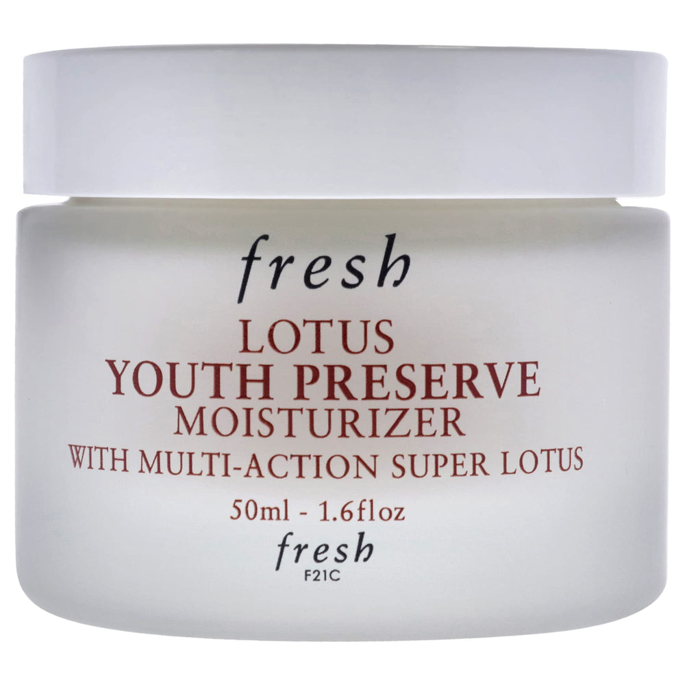Fresh Lotus Youth Preserve moisturizer texture highlights silky, breathable feel for daily use.