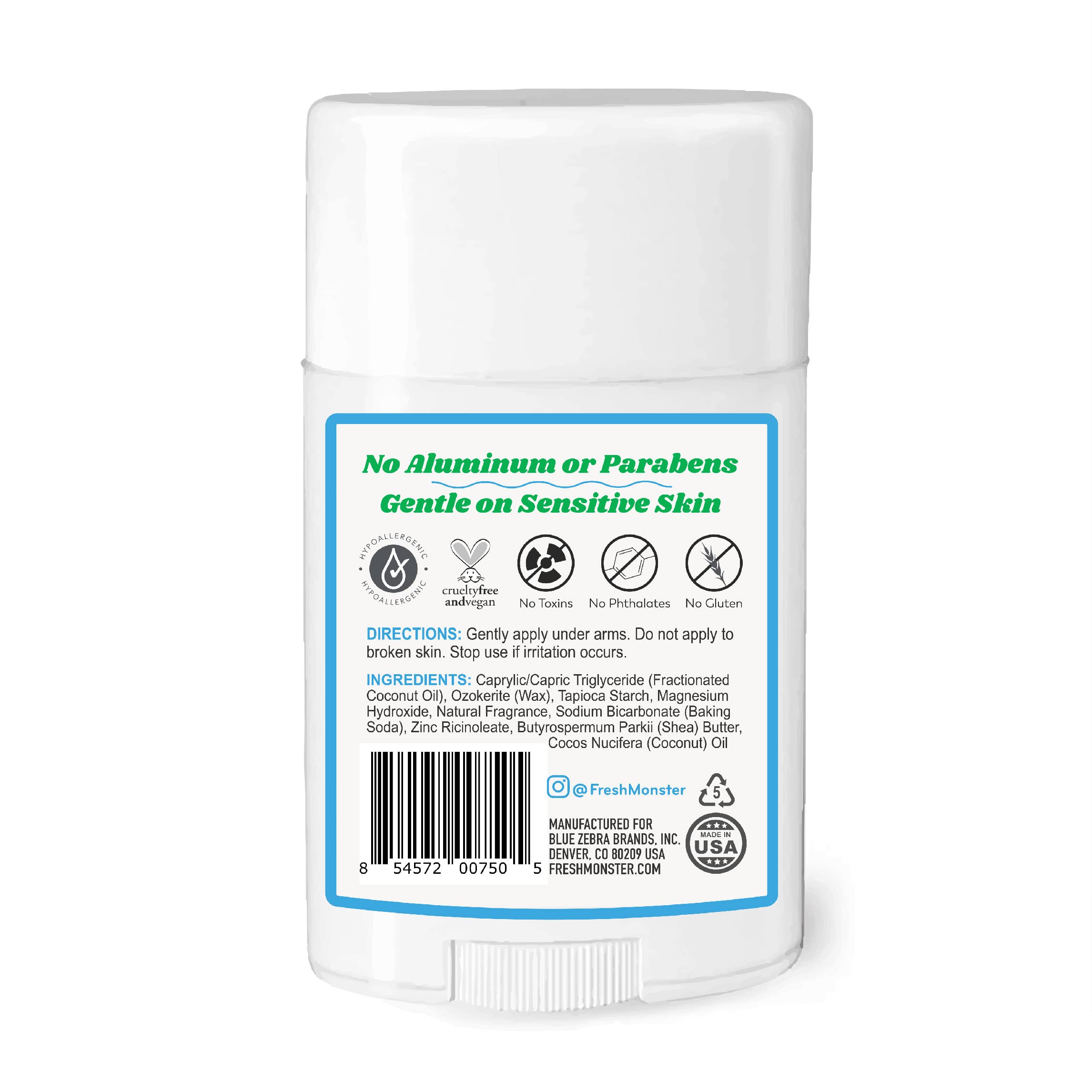 Fresh Monster dermatologist-tested label close-up highlighting gentle care for sensitive skin.
