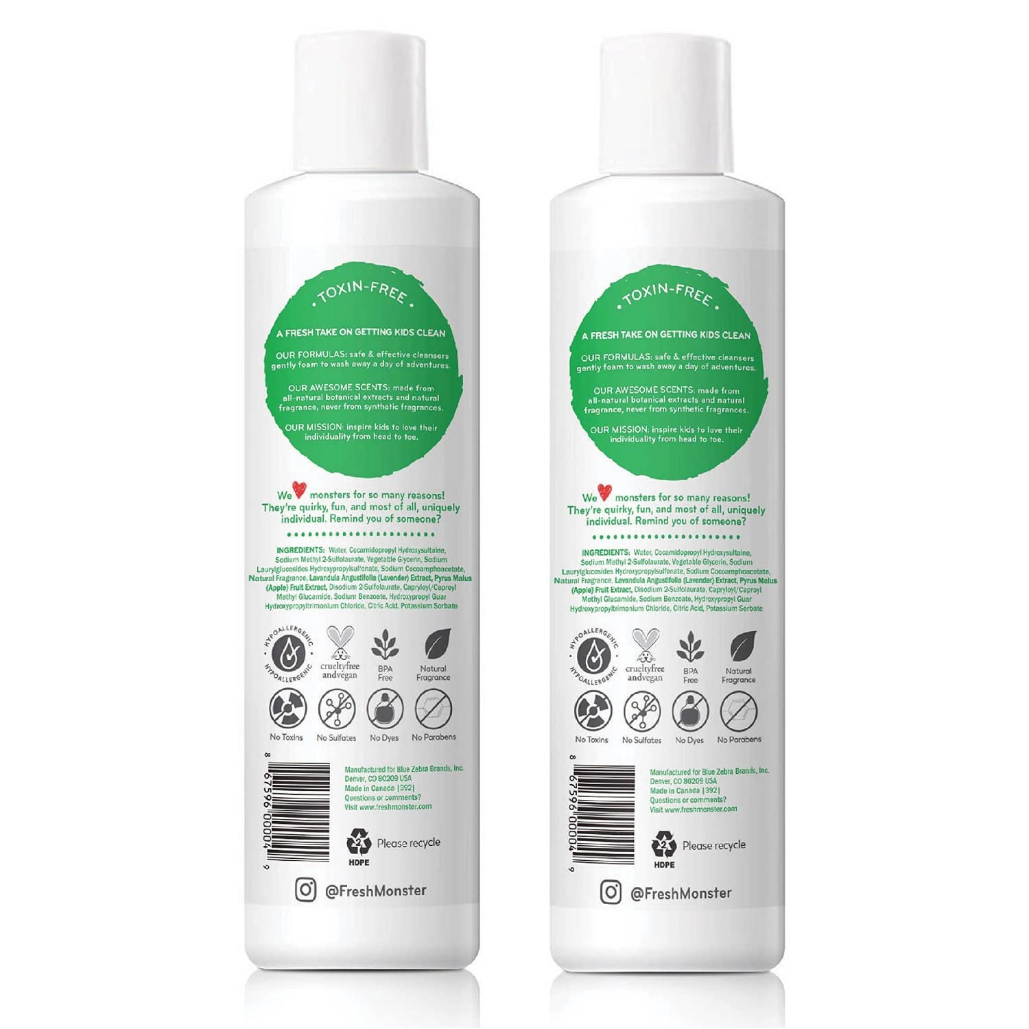 Fresh Monster tear-free shampoo shown during bath time.
