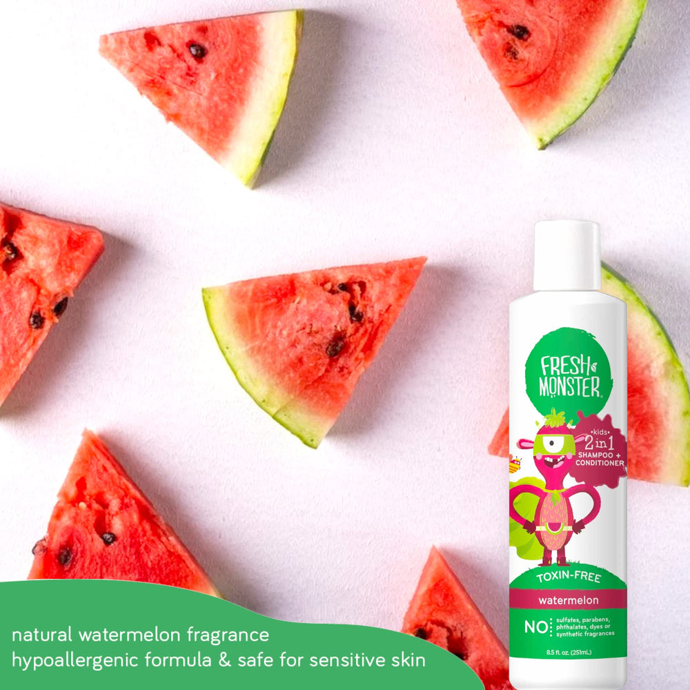 Fresh Monster Watermelon kid-happy image evokes confident, mess-friendly bath time