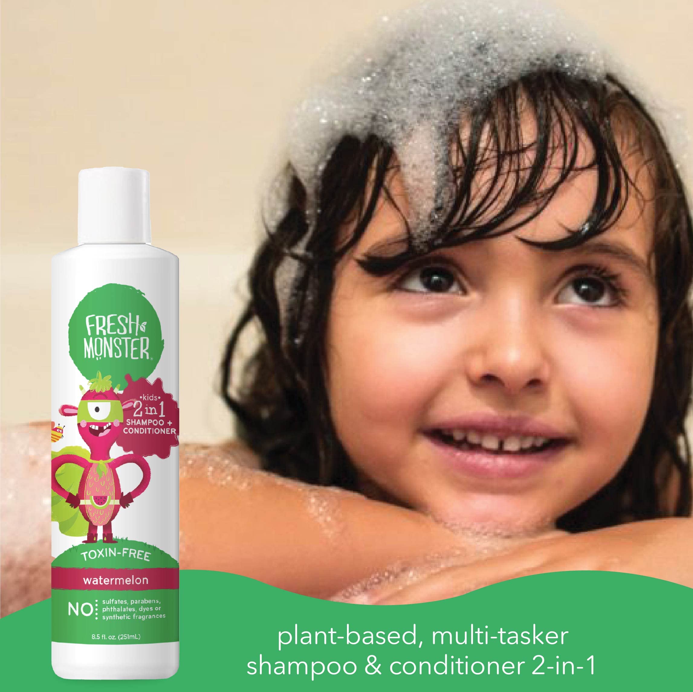 Fresh Monster Watermelon twin-pack front shows affordable, all-natural kids haircare