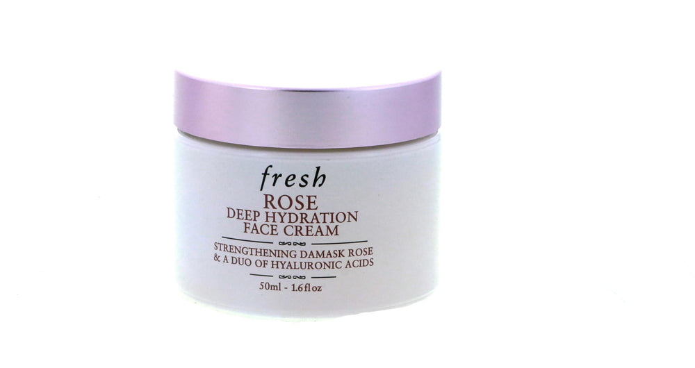 Fresh Rose Deep Hydration Cream jar shows smooth texture for quick application.
