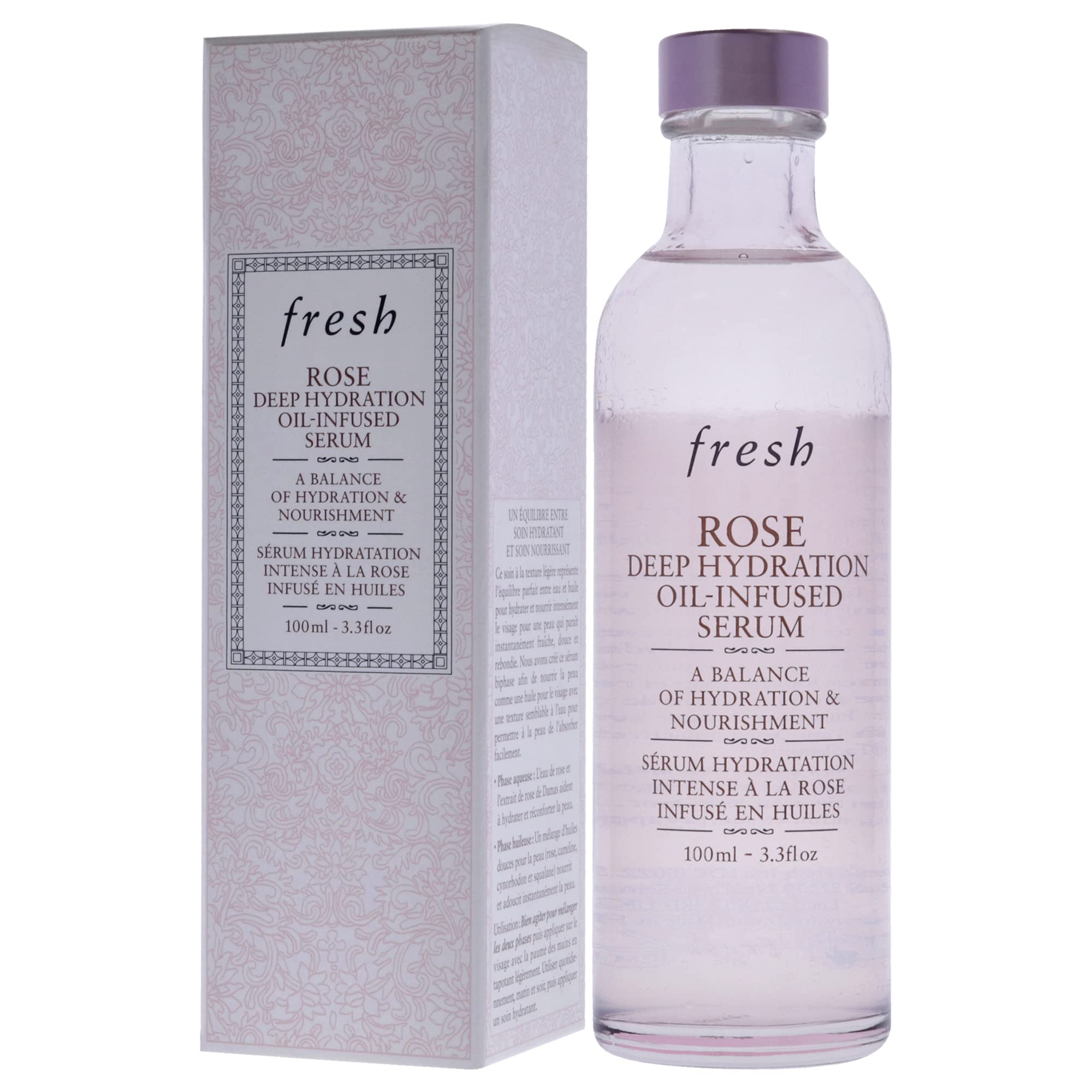 Fresh Rose Deep Hydration Serum application swirl illustrating easy two-phase mix