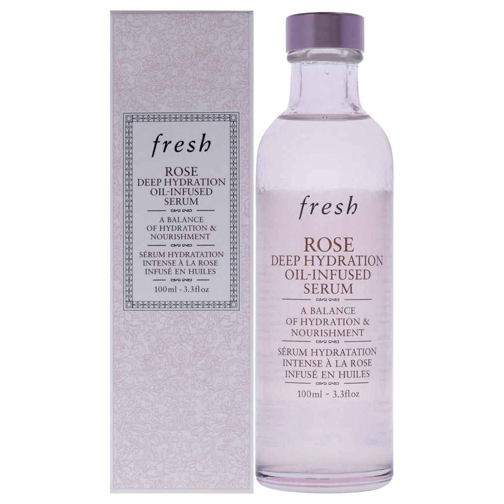 Fresh Rose Deep Hydration Serum bottle front showing premium packaging and glow-ready skin potential