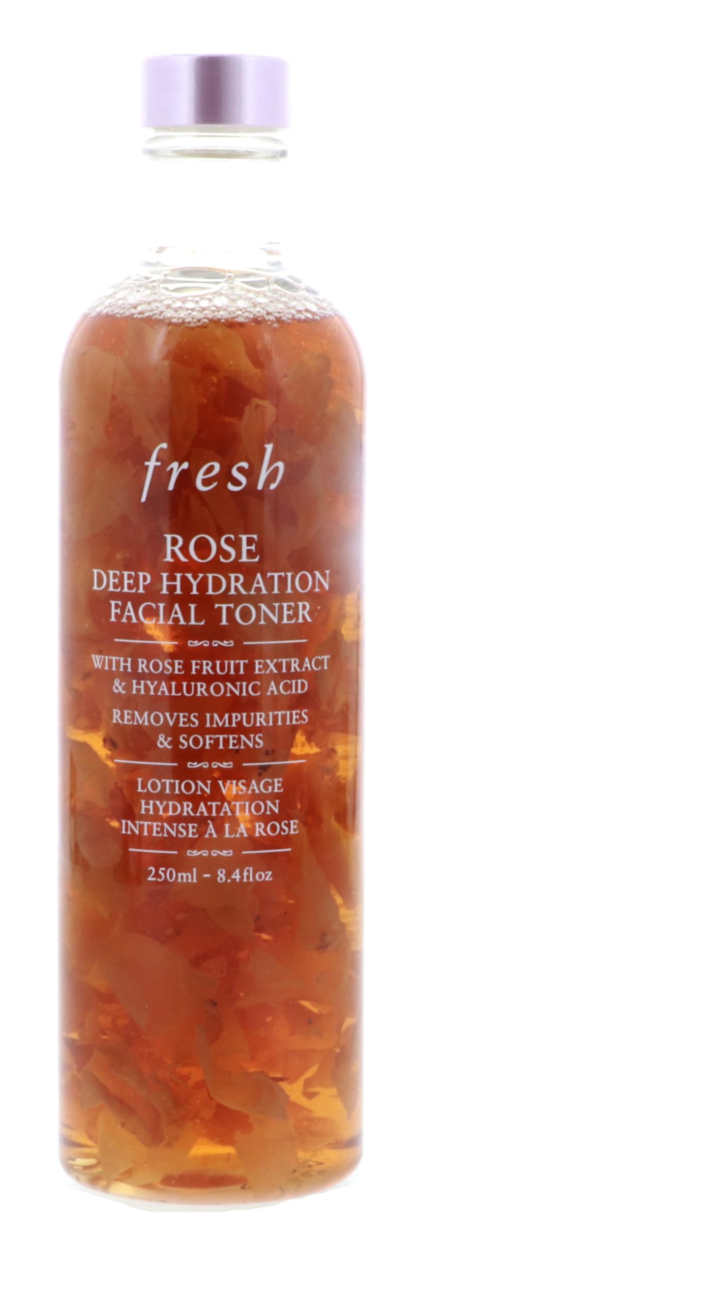 Fresh Rose Deep Hydration Toner liquid texture closeup showing lightweight hydration for all skin types.