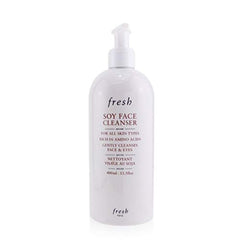Fresh Soy Face Cleanser bottle on bathroom counter for gentle daily cleansing.