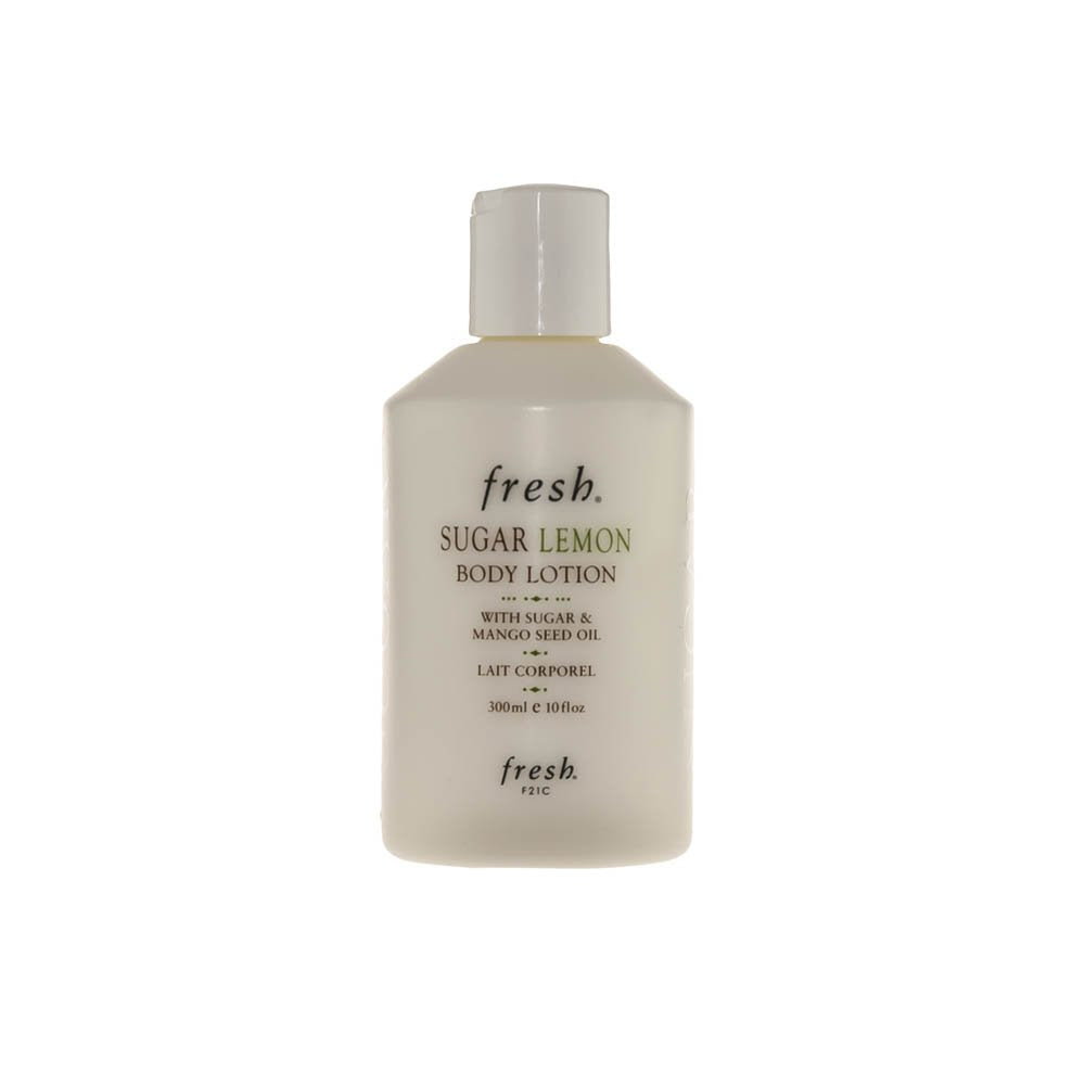 Fresh Sugar Lemon Body Lotion bottle with vibrant citrus imagery for daily moisturization.