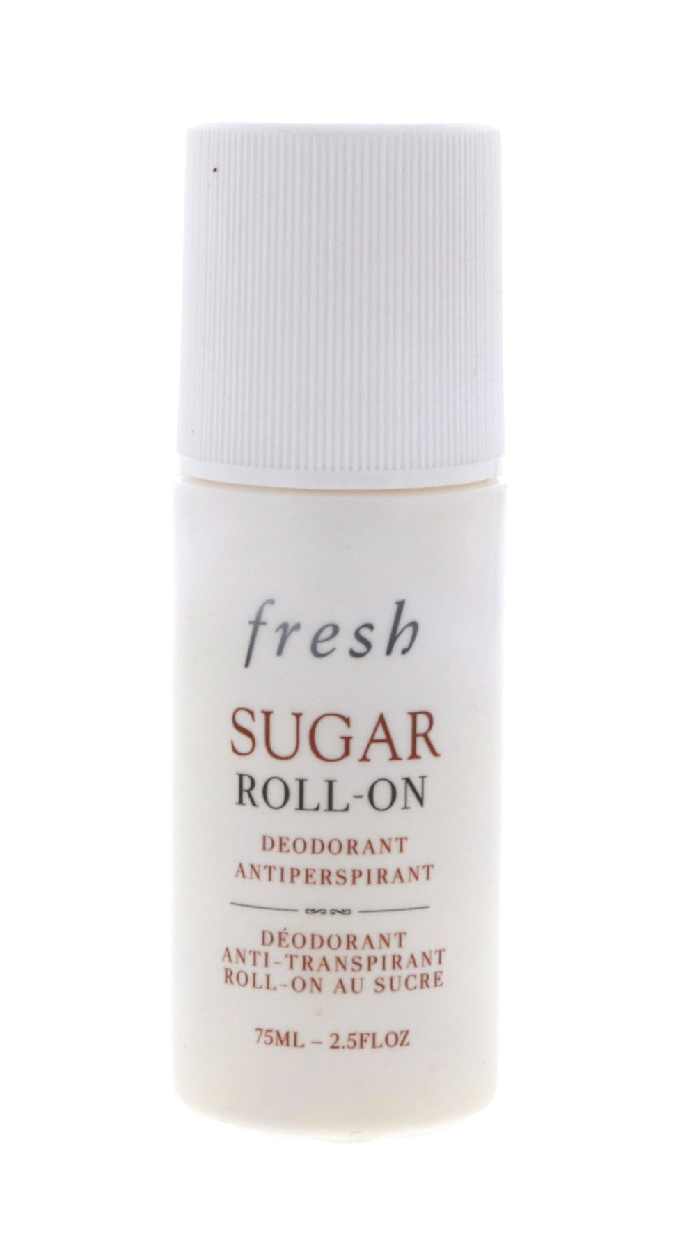 Fresh Sugar Roll-On Deodorant bottle demonstrates unisex formula for all-day freshness.