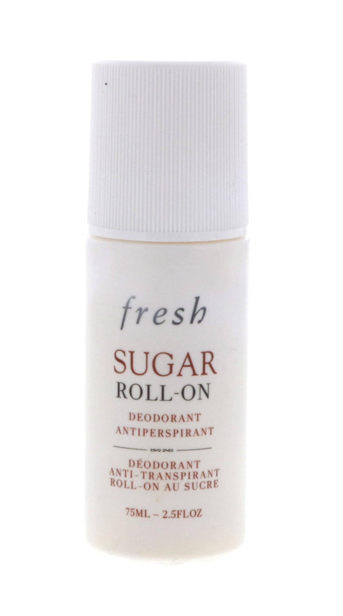 Fresh Sugar Roll-On Deodorant bottle demonstrates unisex formula for all-day freshness.
