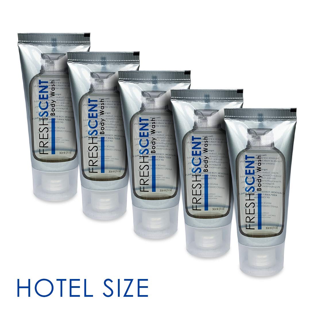 Freshscent 1oz body wash shown with foil-seal protection during storage.