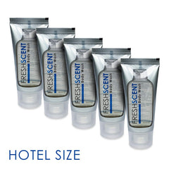 Freshscent 1oz body wash shown with foil-seal protection during storage.