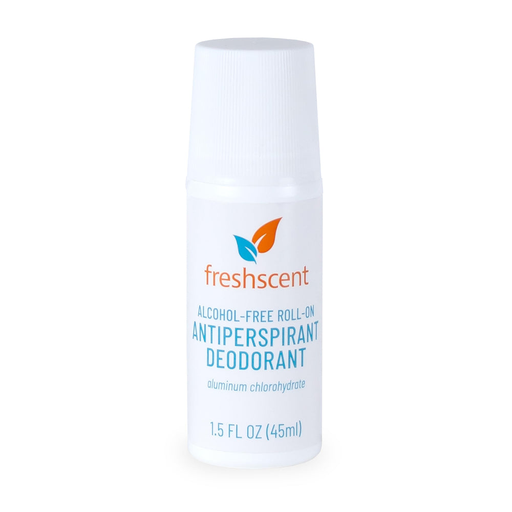Freshscent roll-on deodorant alcohol-free packaging highlights skin-friendly formula for daily use.