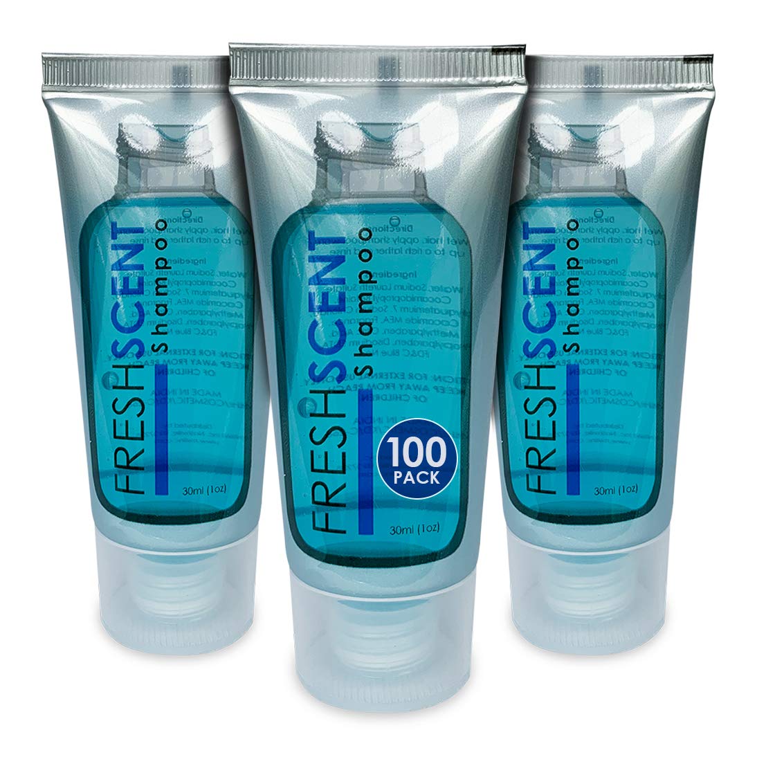 Freshscent Shampoo 1oz tubes in a case ideal for hotel room amenities.