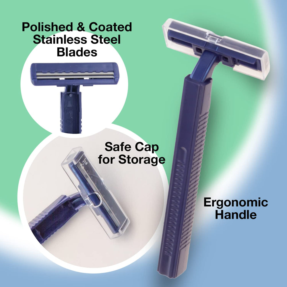 Freshscent twin blade razors, individually wrapped for quick guest kit setup.