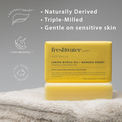Freshwater Farm Australia natural castile soap lather for gentle cleansing.