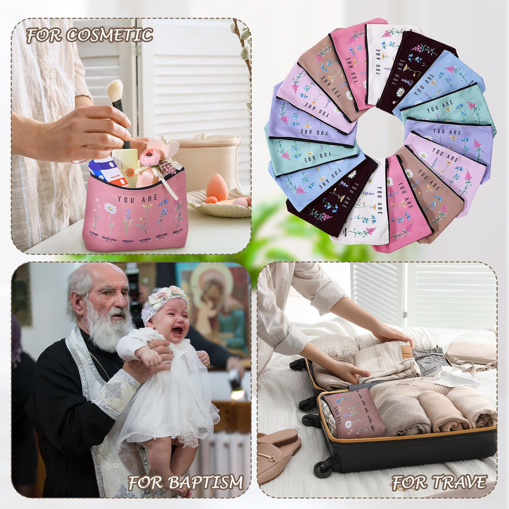 Frienda 24-pack multi-style cosmetic bags suitable for bridesmaids, friends, and church activities.