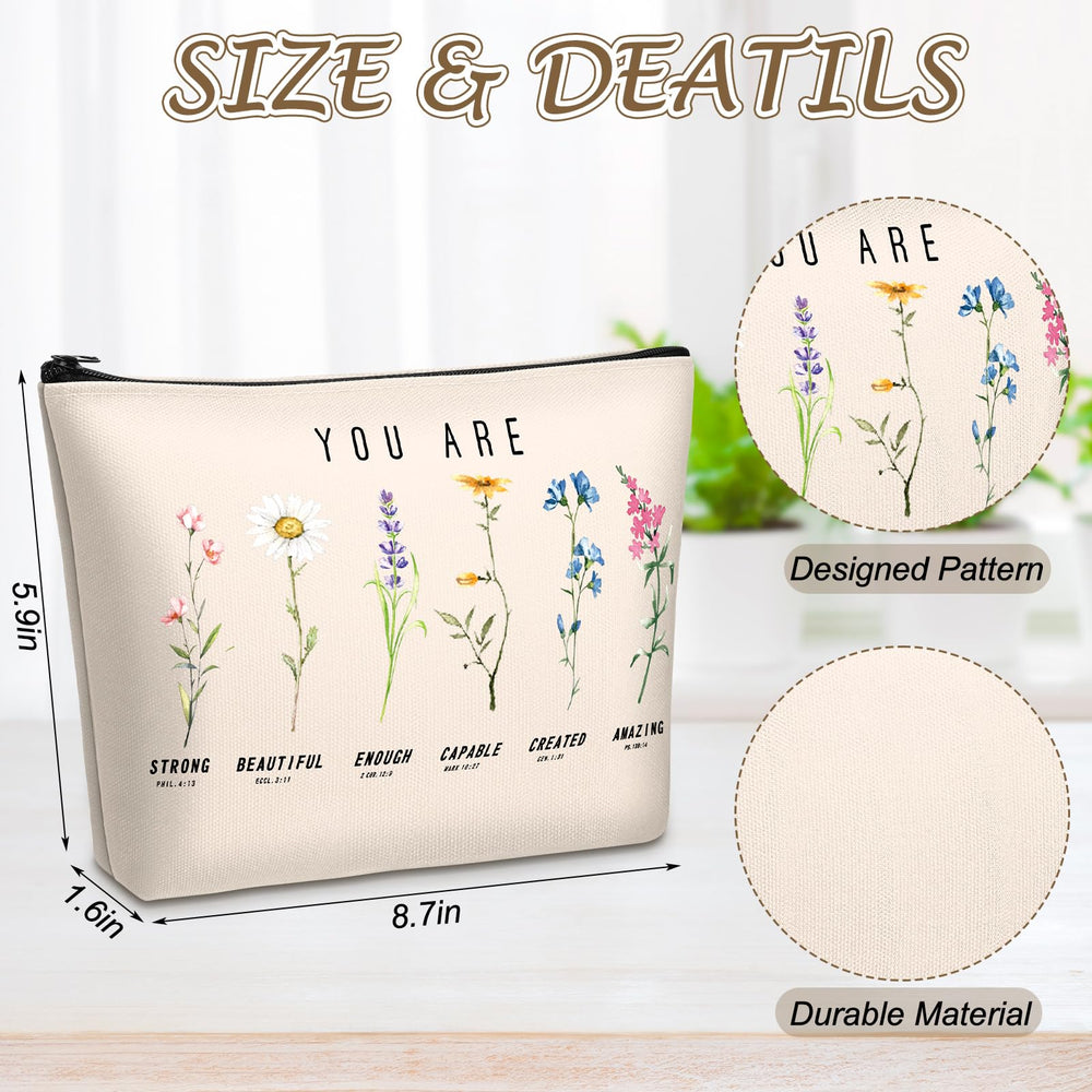 Frienda 8.7 by 5.9 inch cosmetic bag size example emphasizing compact travel organization.