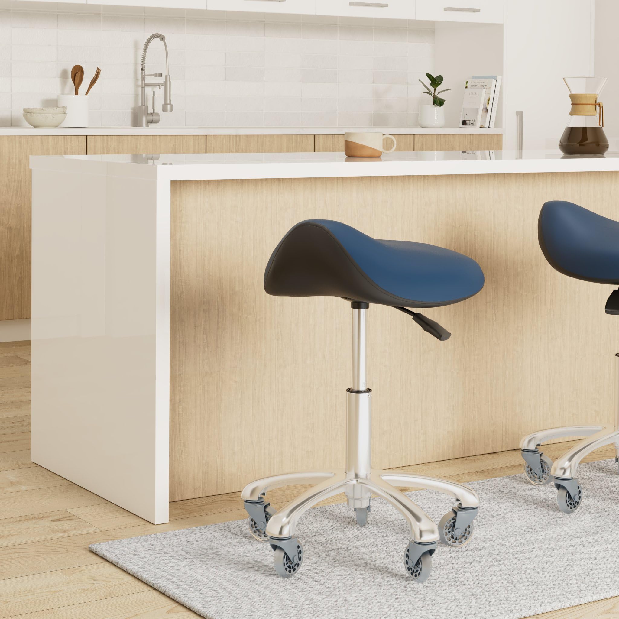 FRNIAMC saddle-stool rolling wheels enable effortless mobility around the studio.
