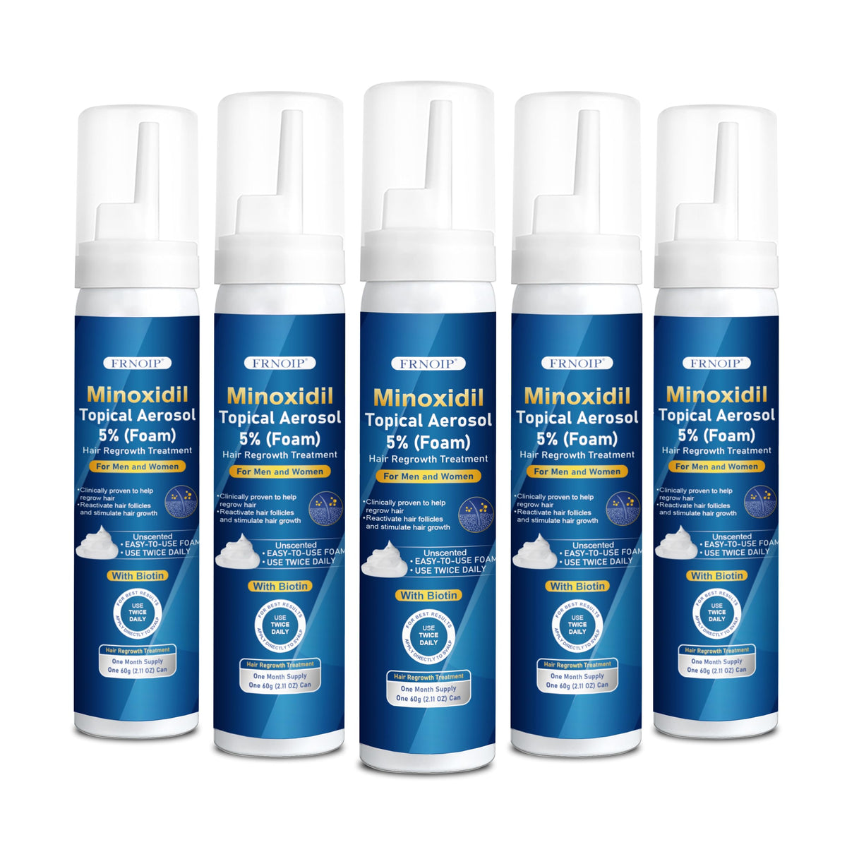 Frnoip 5% Minoxidil Foam bottle promotes fuller-looking hair with convenient daily use.