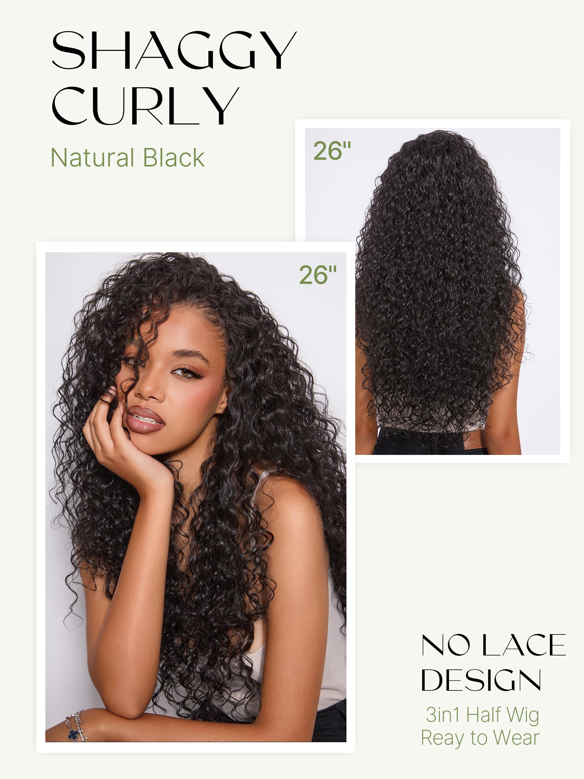 Frodio Curly Half Wig 200% density—full yet breathable.