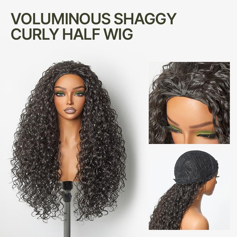 Frodio Curly Half Wig headband-ready—quick style transition.